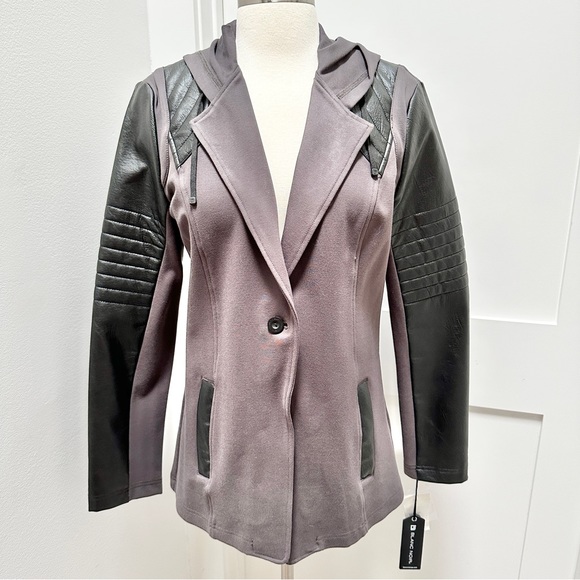 BLANC NOIR Hooded Single-Button Moto Jacket - Picture 5 of 14